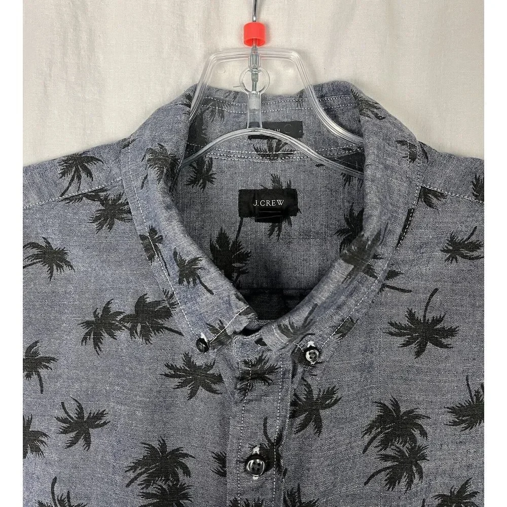 J. Crew Chambray Shirt Palm Tree Men's XL Button Down Long Sleeve Cotton Slim‎
